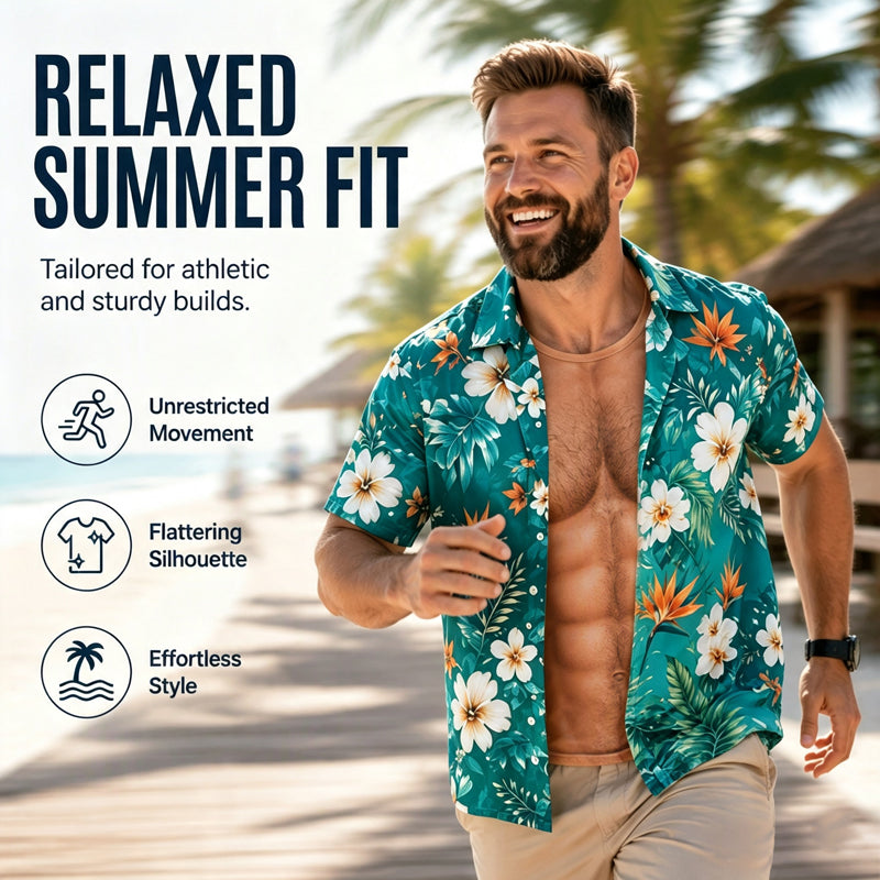 Camisa havaiana para homem, com estampado floral tropical, manga curta, casual, de praia, com botões