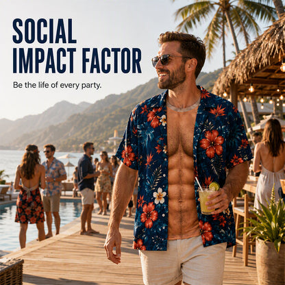 Camisa havaiana para homem, com estampado floral tropical, manga curta, casual, de praia, com botões