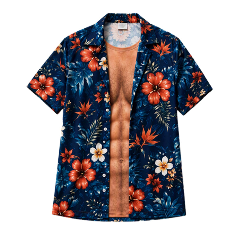 Camisa havaiana para homem, com estampado floral tropical, manga curta, casual, de praia, com botões