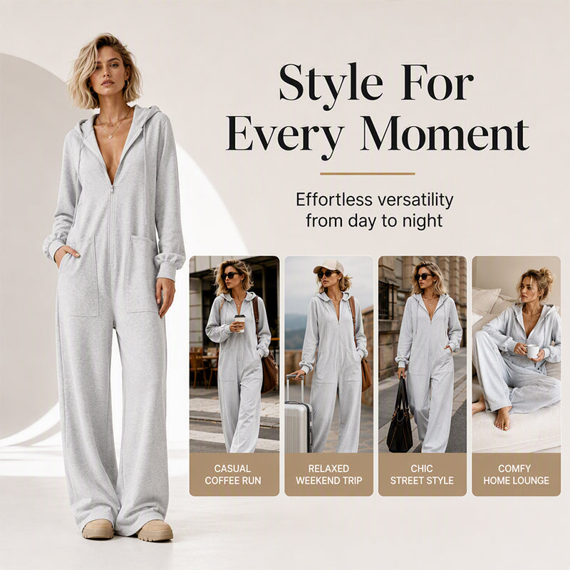 Women's Casual Long Sleeve Hooded Jumpsuit