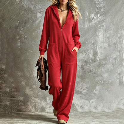 Women's Casual Long Sleeve Hooded Jumpsuit