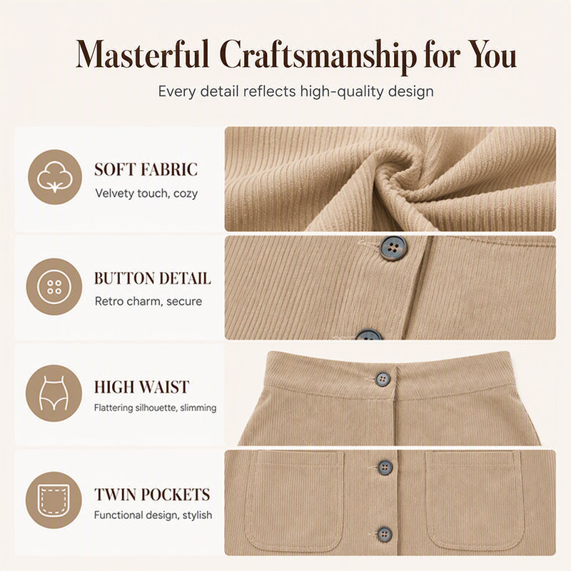 Women's Button-Front Corduroy Skirt with Pockets