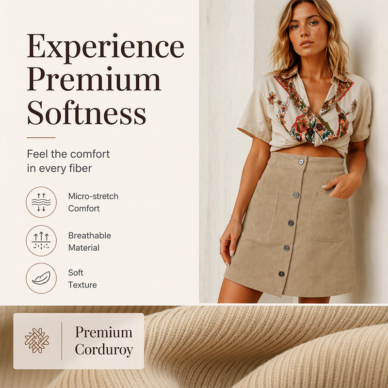 Women's Button-Front Corduroy Skirt with Pockets