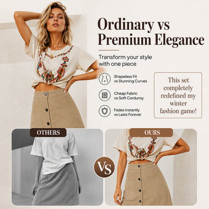 Women's Button-Front Corduroy Skirt with Pockets