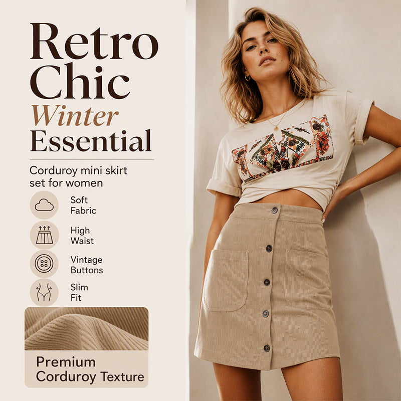 Women's Button-Front Corduroy Skirt with Pockets