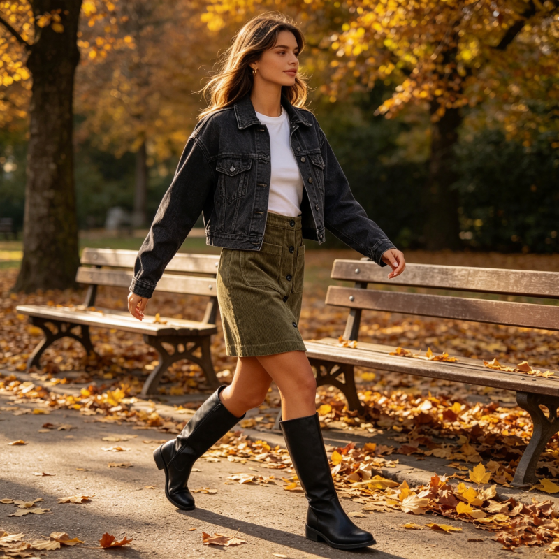 Women's Button-Front Corduroy Skirt with Pockets
