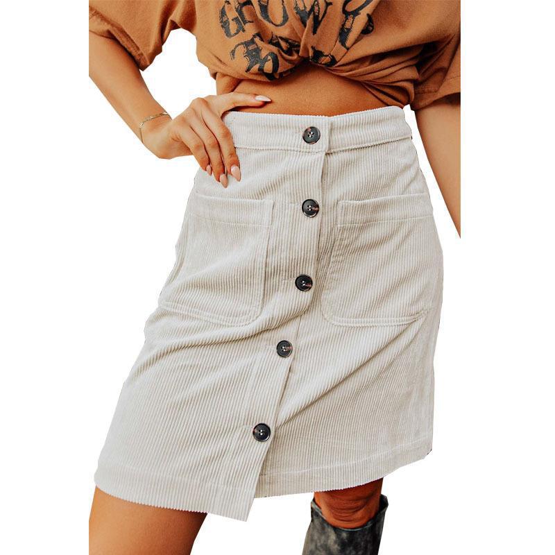 Women's Button-Front Corduroy Skirt with Pockets