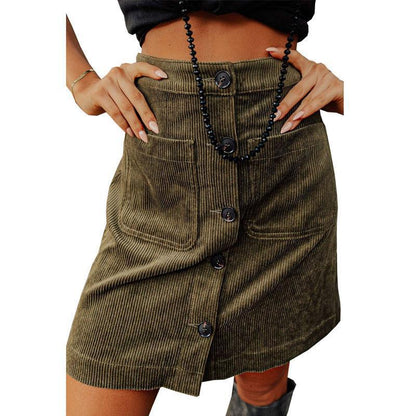 Women's Button-Front Corduroy Skirt with Pockets