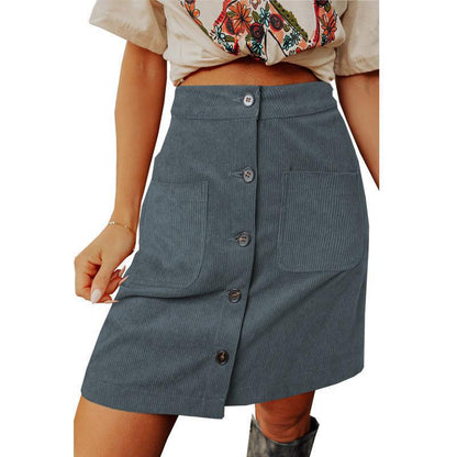 Women's Button-Front Corduroy Skirt with Pockets