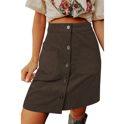 Women's Button-Front Corduroy Skirt with Pockets