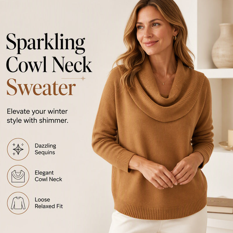 👚Novidades - Camisola com decote em gola alta e lantejoulas – Punhos com canelado suave e caimento elegante para qualquer ocasião 🌿