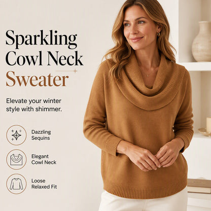 👚Novidades - Camisola com decote em gola alta e lantejoulas – Punhos com canelado suave e caimento elegante para qualquer ocasião 🌿
