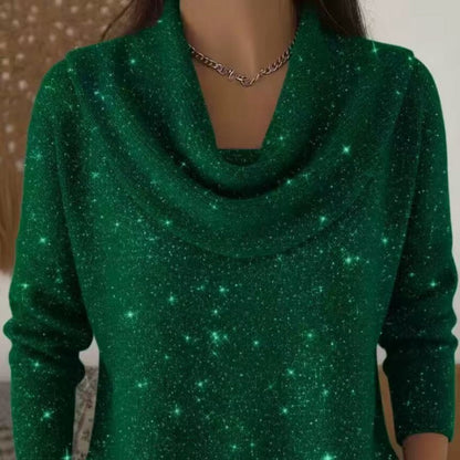 👚Novidades - Camisola com decote em gola alta e lantejoulas – Punhos com canelado suave e caimento elegante para qualquer ocasião 🌿