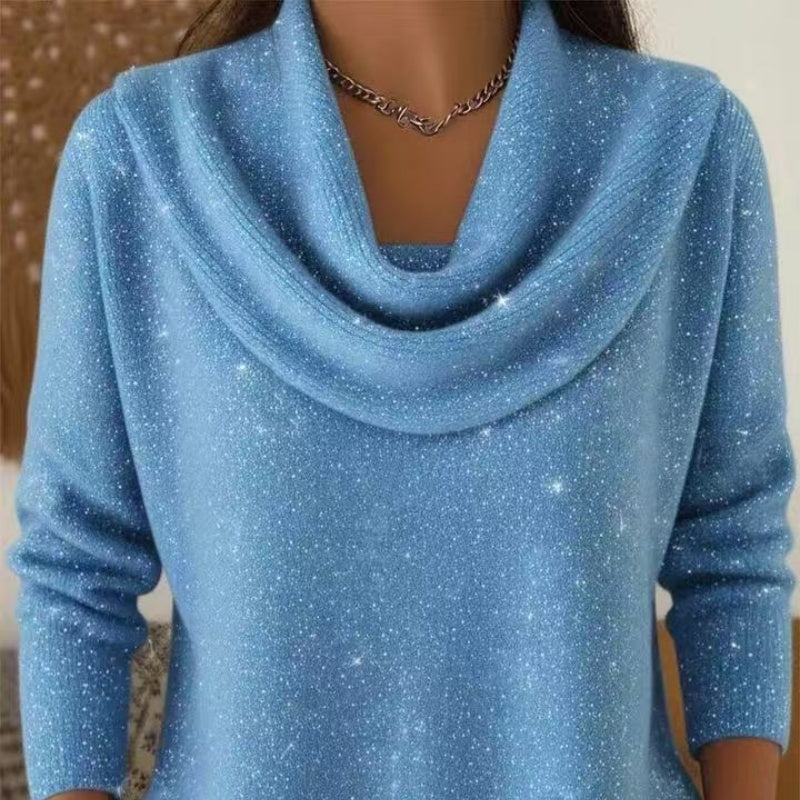👚Novidades - Camisola com decote em gola alta e lantejoulas – Punhos com canelado suave e caimento elegante para qualquer ocasião 🌿