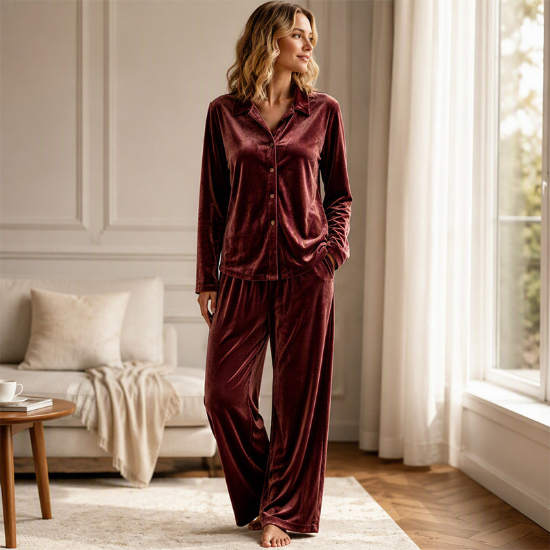 ✨👗Conjunto casual de veludo de duas peças para mulher