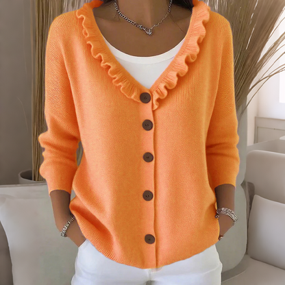 ✨👚Casaco de malha com gola com folhos para mulher
