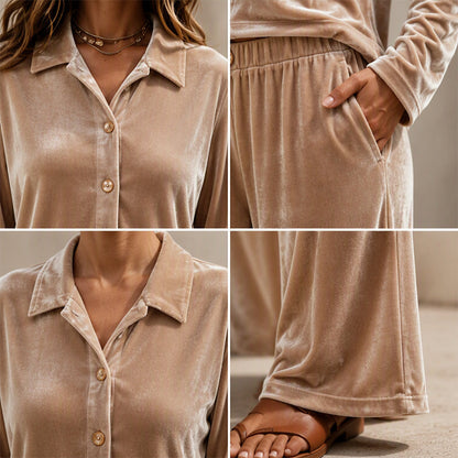 ✨👗Conjunto casual de veludo de duas peças para mulher