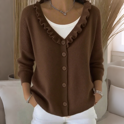 ✨👚Casaco de malha com gola com folhos para mulher