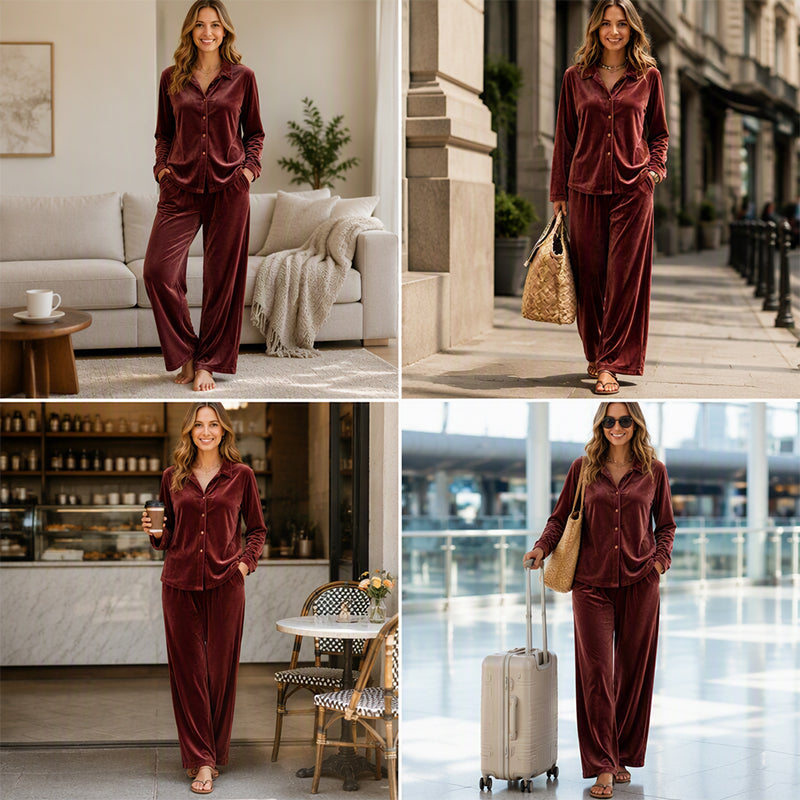 ✨👗Conjunto casual de veludo de duas peças para mulher
