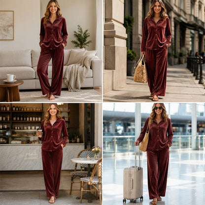 ✨👗Conjunto casual de veludo de duas peças para mulher