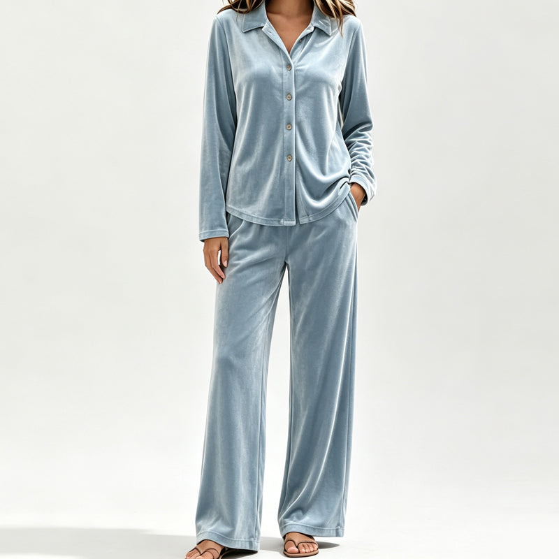 ✨👗Conjunto casual de veludo de duas peças para mulher
