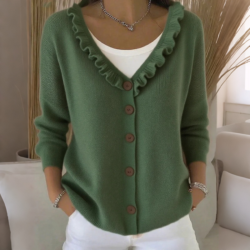 ✨👚Casaco de malha com gola com folhos para mulher