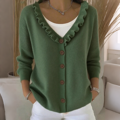 ✨👚Casaco de malha com gola com folhos para mulher