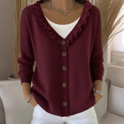 ✨👚Casaco de malha com gola com folhos para mulher