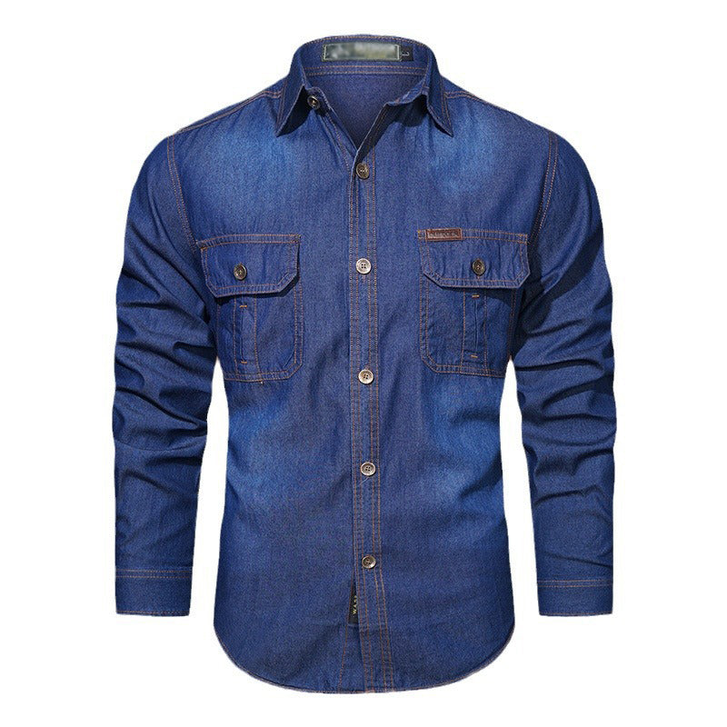 Camisa casual de ganga de manga comprida para homem 