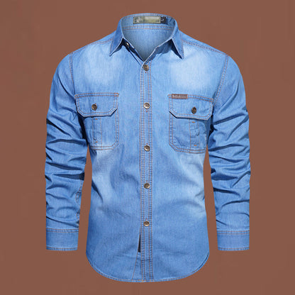 Camisa casual de ganga de manga comprida para homem 