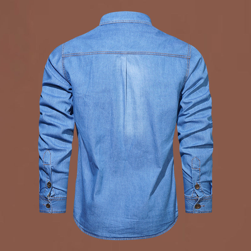 Camisa casual de ganga de manga comprida para homem 