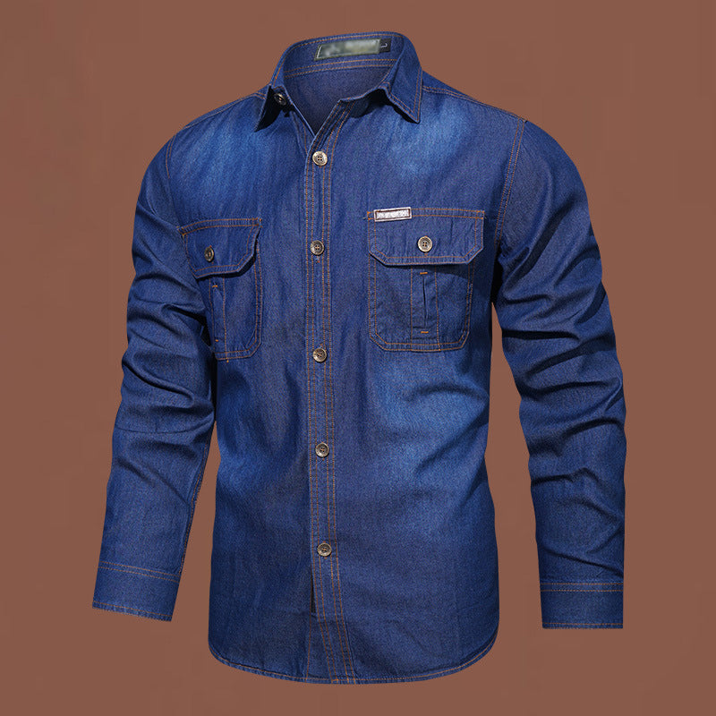 Camisa casual de ganga de manga comprida para homem 