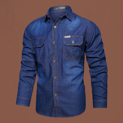 Camisa casual de ganga de manga comprida para homem 