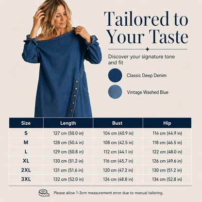 ✨🛍️Novidade - Vestido de ganga com ombros à mostra – Corte descontraído e moderno