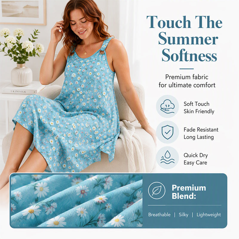✨🛍️Novidade - Vestido maxi sem mangas com estampado de margaridas – Conforto respirável e um ambiente de férias descontraído 🍃