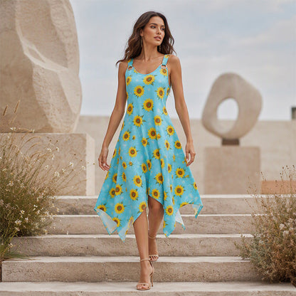 ✨🛍️Novidade - Vestido maxi sem mangas com estampado de margaridas – Conforto respirável e um ambiente de férias descontraído 🍃