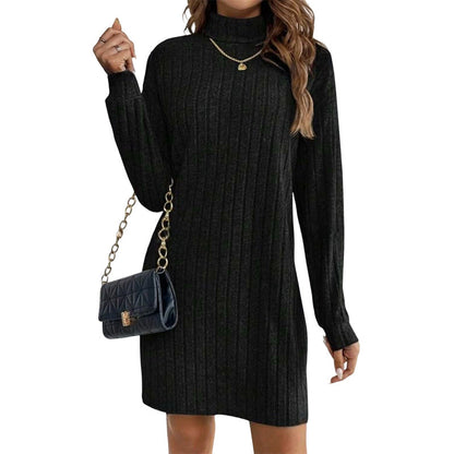 ✨👗Vestido-camisola de manga comprida com gola alta e canelado para mulher