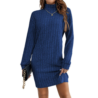 ✨👗Vestido-camisola de manga comprida com gola alta e canelado para mulher