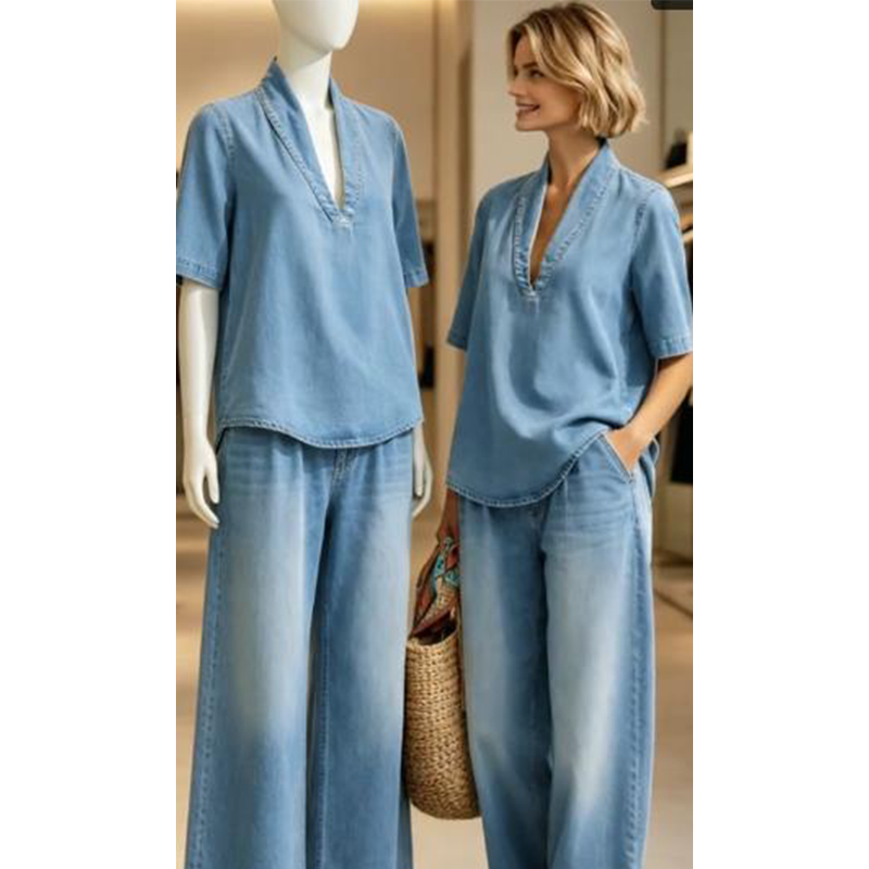 ✨👗Conjunto de ganga de verão para mulher – Top com decote em V e calças de perna larga