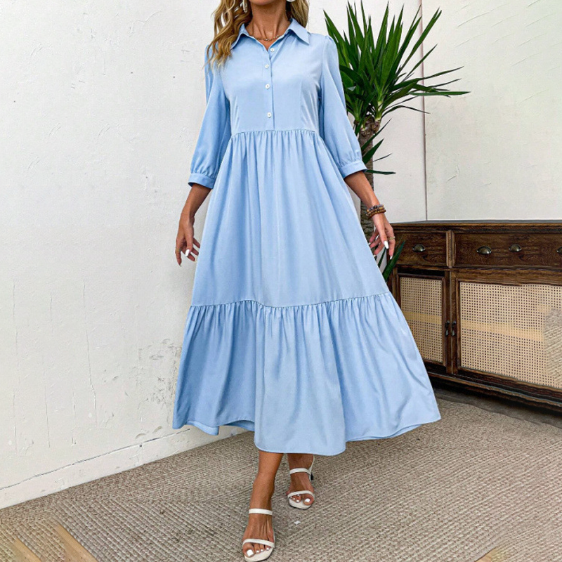 ✨👗Vestido largo de cor lisa para mulher