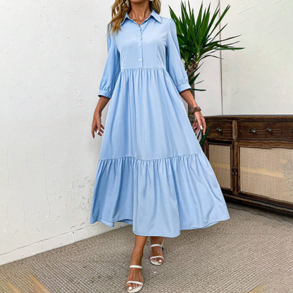 ✨👗Vestido largo de cor lisa para mulher