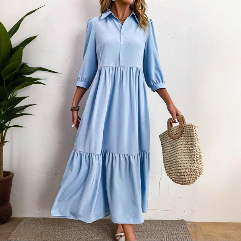 ✨👗Vestido largo de cor lisa para mulher