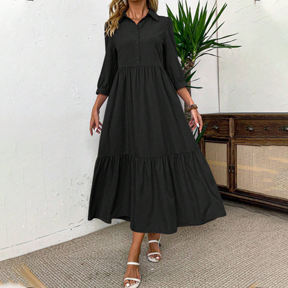 ✨👗Vestido largo de cor lisa para mulher