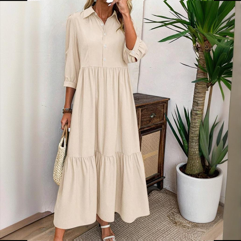 ✨👗Vestido largo de cor lisa para mulher