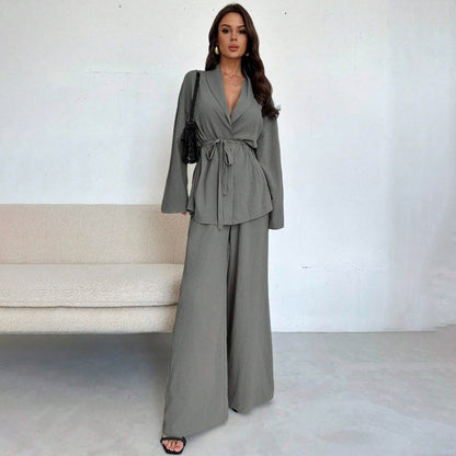 ✨👗Conjunto de 2 peças para mulher: top elegante com decote em V e calças de perna larga
