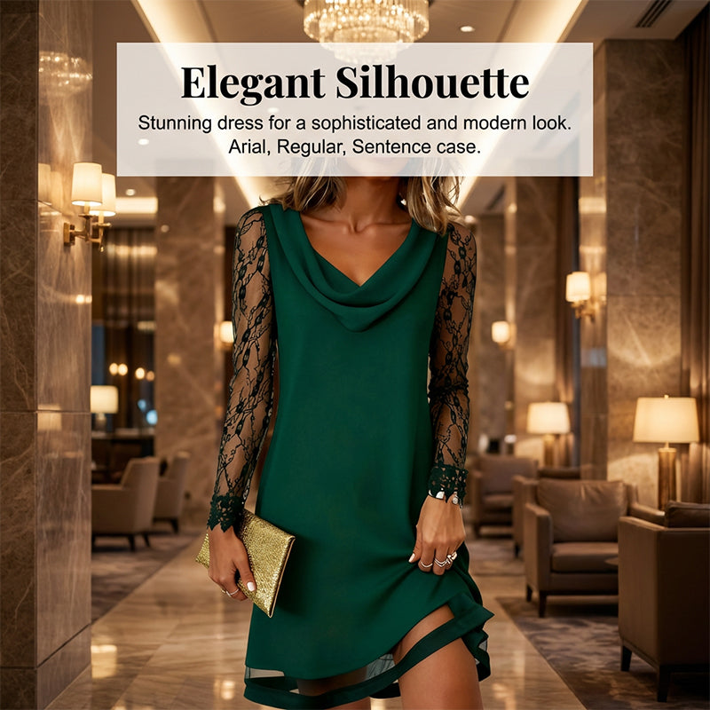 ✨👗Vestido elegante de corte em A com decote em capuz e mangas de renda