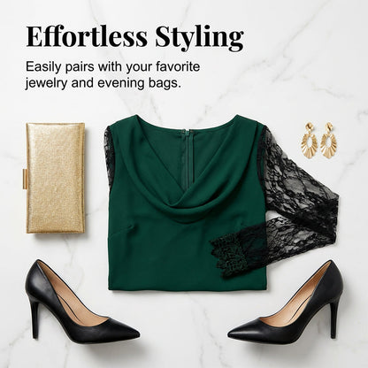 ✨👗Vestido elegante de corte em A com decote em capuz e mangas de renda