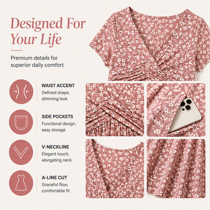 ✨👗Vestido elegante de decote em V com estampado floral para mulher