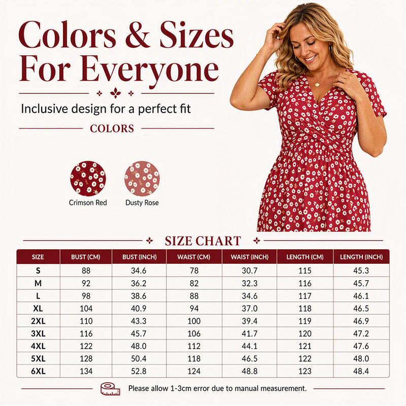 ✨👗Vestido elegante de decote em V com estampado floral para mulher