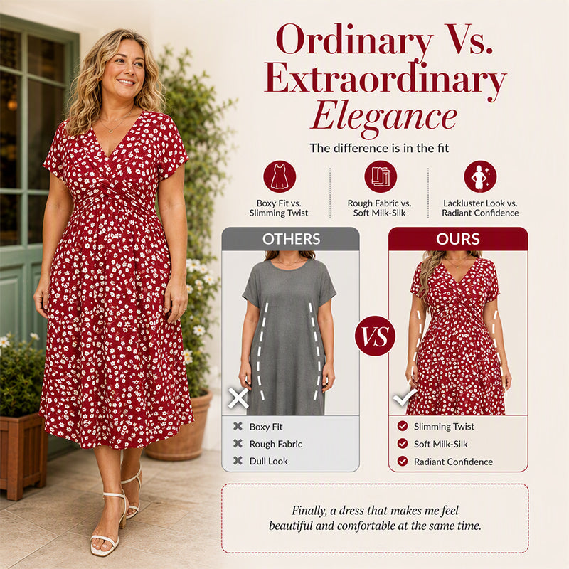 ✨👗Vestido elegante de decote em V com estampado floral para mulher
